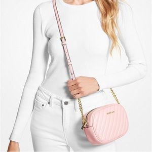 NWT Michael Kors Rose Small Quilted Crossbody Bag | Powder Blush